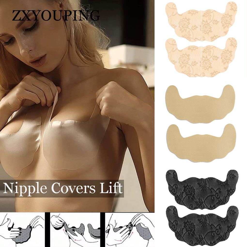 Silicone Bra Adhesive - เทปกาวยกกระชับหน้าอกติดแผ่นซิลิโคนปิดหัวนมลูกไม้5คู่ดันยกทรงล่องหนยกอุปกรณ์เสริมชุดชั้นในสตรีหัวนมทิ้ง