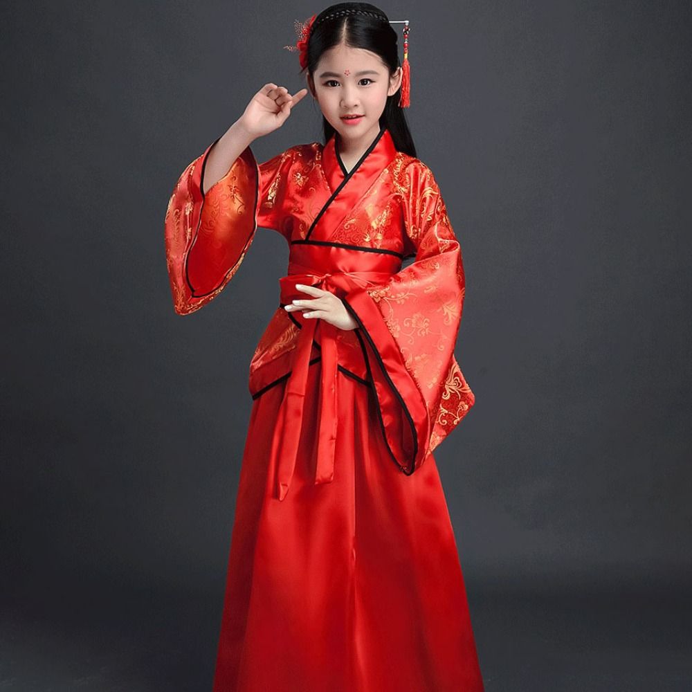 Robe Silk Women - ชุดฮั่นฝูเด็ก ลายพิมพ์ผ้าไหมสไตล์จีนโบราณ สำหรับถ่ายภาพแนวเรโทร