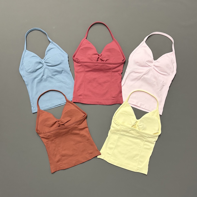 Sports Bra High Impact - เสื้อกล้ามกีฬาผู้หญิงแบบไร้ตะเข็บ สายคล้องคอแบบสปาเก็ตตี้ แผ่นรองบราถอดได้ แห้งเร็ว เหมาะสำหรับวิ่ง ฟิตเนส