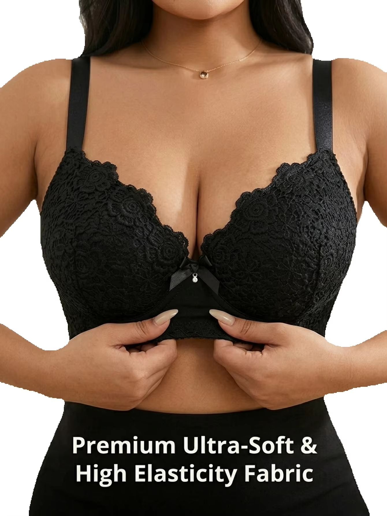 Push Up Bra Padded - บราดันทรงสำหรับสาวพลัสไซส์ ลายดอกไม้ มีโครงเหล็กดันทรง ช่วยพยุงด้านข้าง ป้องกันการหย่อนคล้อย สายปรับได้กว้าง