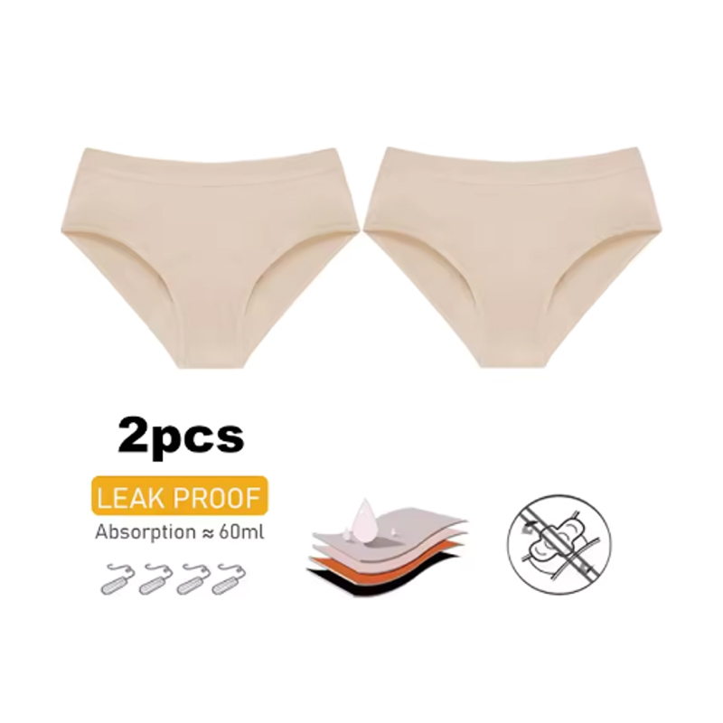 Period Panty Absorbent - กางเกงในประจำเดือนแบบซึมซับได้ดี 2 ชิ้น ผ้าฝ้ายแท้ 4 ชั้น