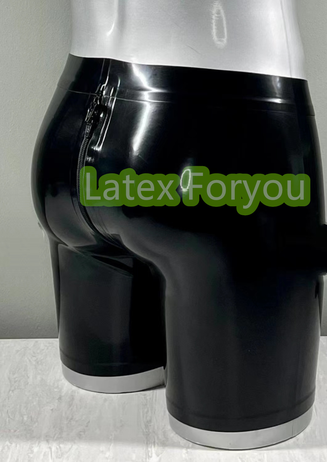 Boyshort Underwear - กางเกงบ็อกเซอร์ยางลาเท็กซ์แท้ทรงสลิมฟิตแบบมีซิปเป้าสำหรับผู้ชาย สีดำ เซ็กซี่ ขายดี