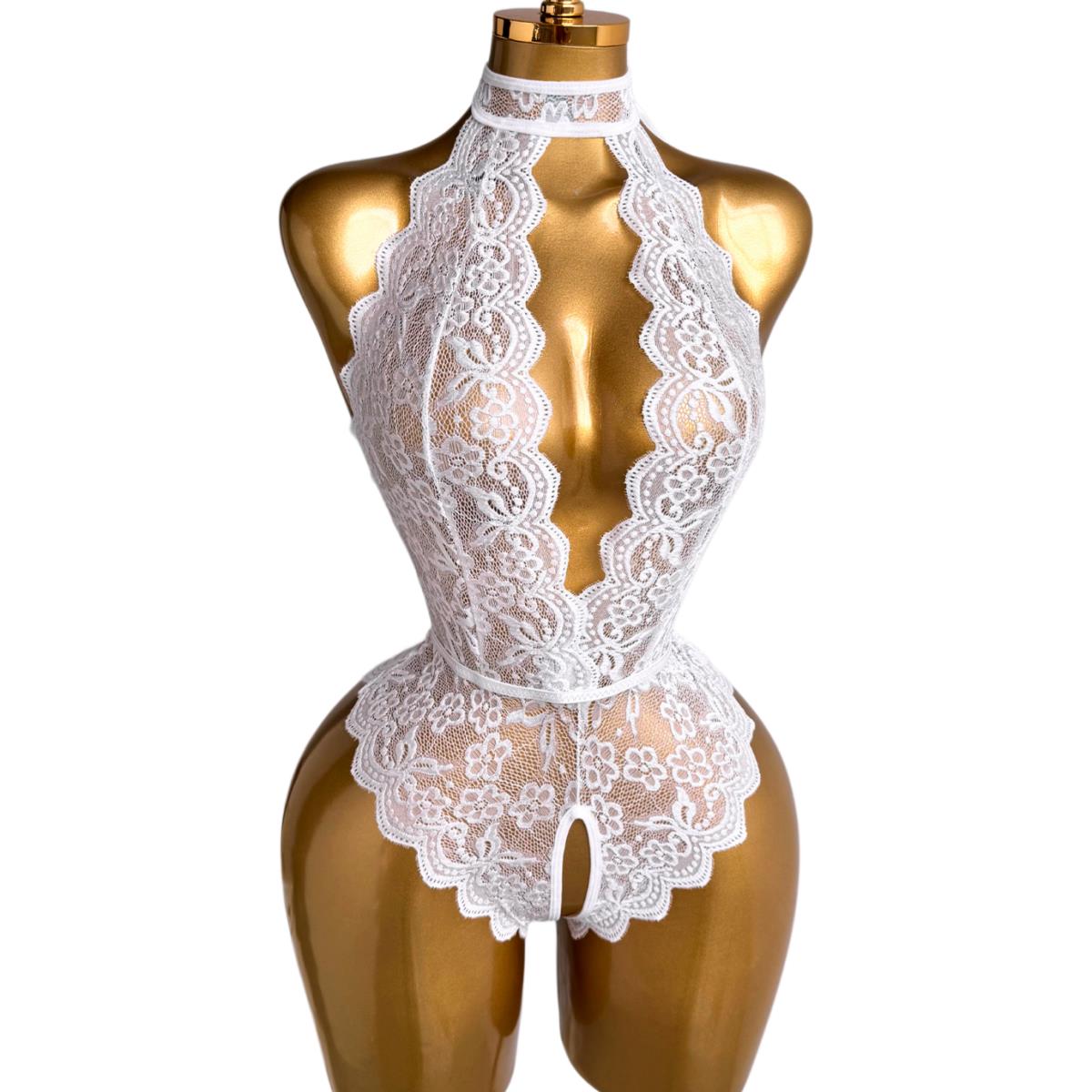 ชุดนอนซีทรูลูกไม้ลายดอกไม้สีขา - Lace Teddy Lingerie บทวิจารณ์และราคา
