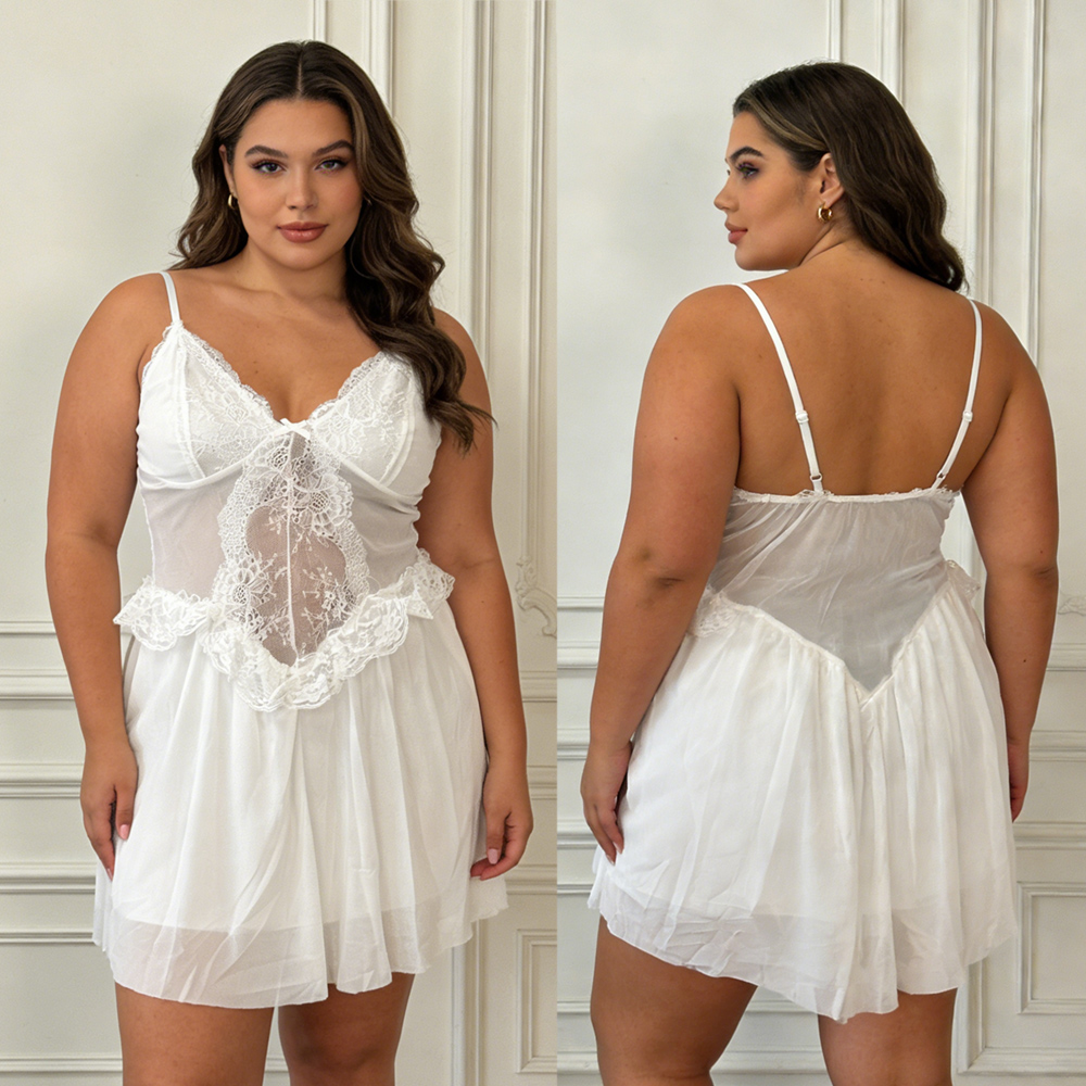 ชุดนอนซีทรูลูกไม้สีขาวลายดอกไม - Babydoll Chemise Night บทวิจารณ์และราคา