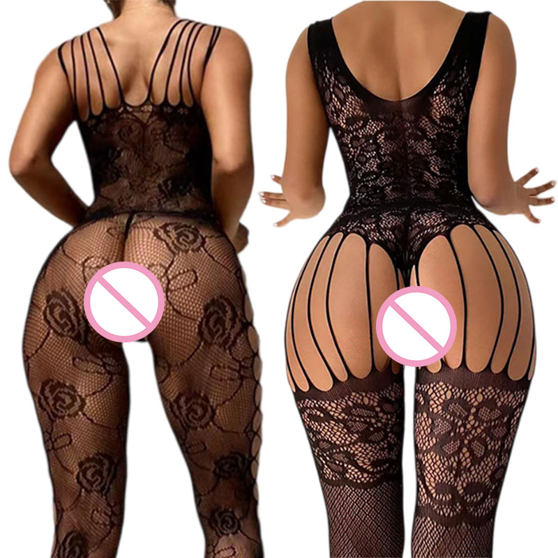 สีดํา Crotchless นุ่มยืดถุงน่อ - Bodystocking Fishnet บทวิจารณ์และราคา