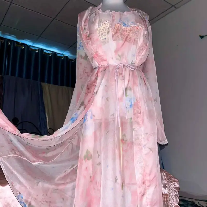 ผ้าไหมสีชมพูพิมพ์ดูผ่าน Nightg - Robe Silk Women บทวิจารณ์และราคา