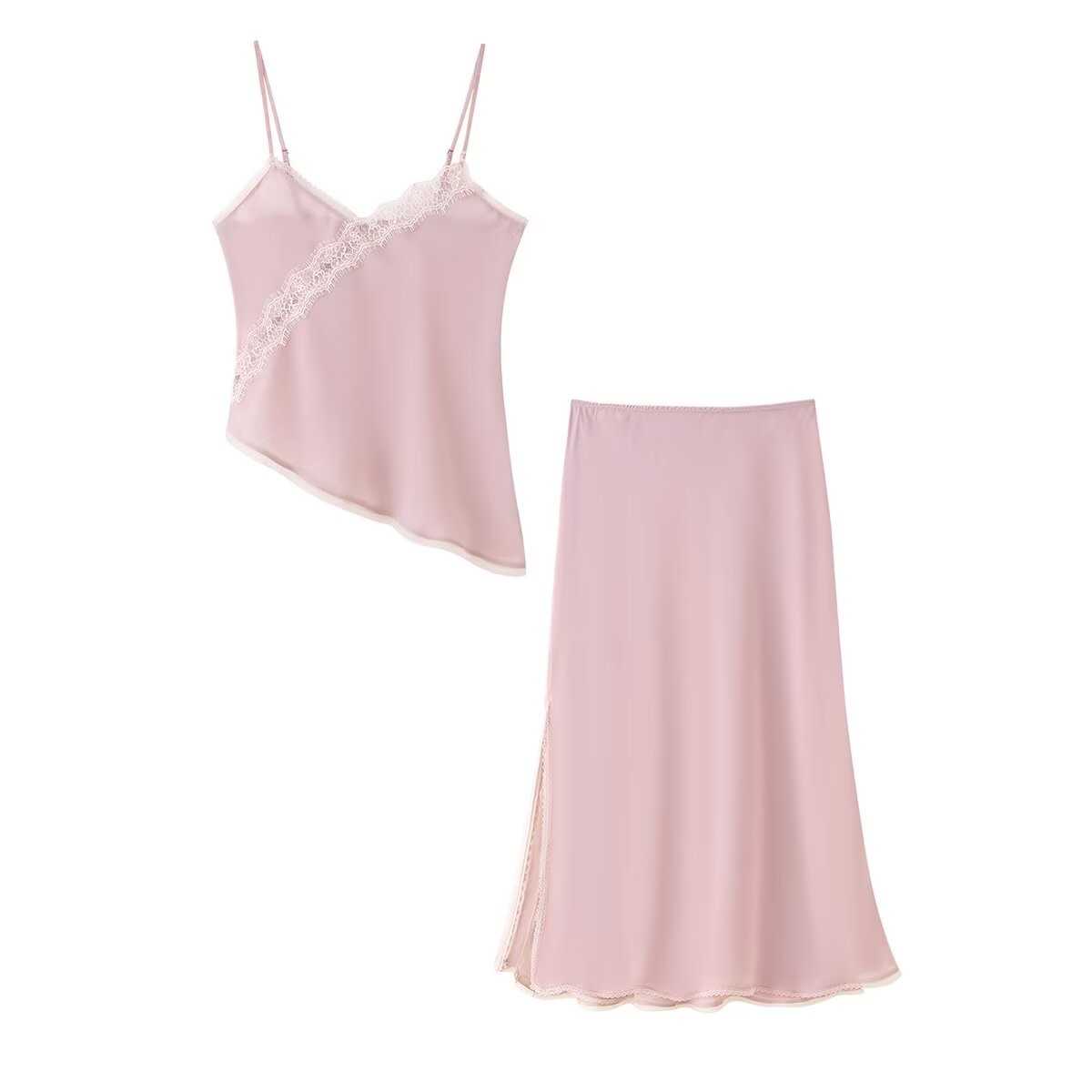 ชุดเสื้อสายเดี่ยวสีชมพูและกระโ - Cami Top Lace บทวิจารณ์และราคา